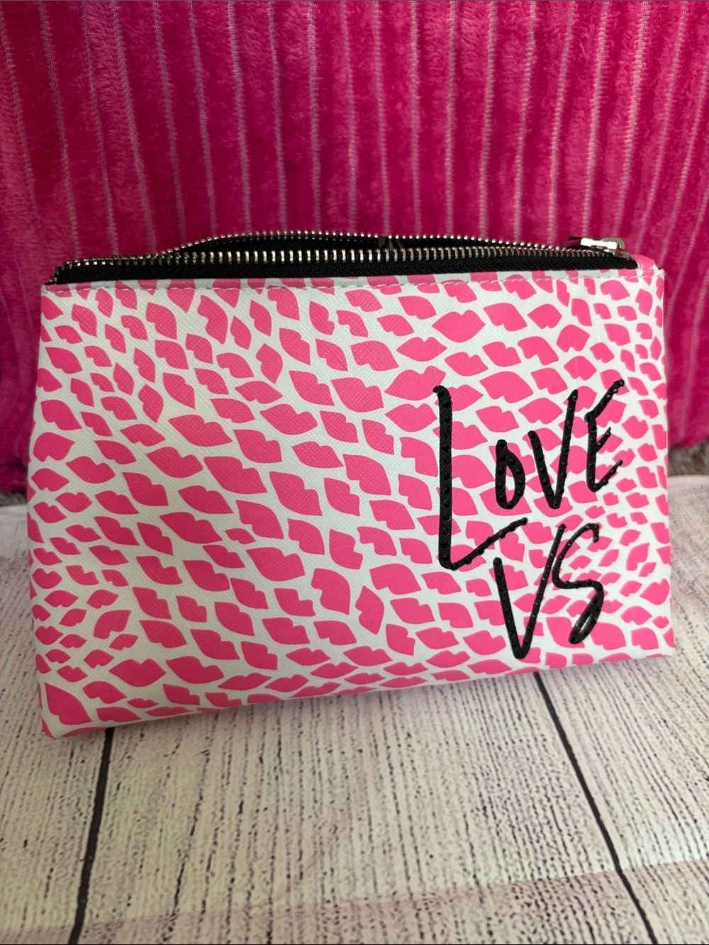 Victoria’s Secret pink neon love VS makeup bag
